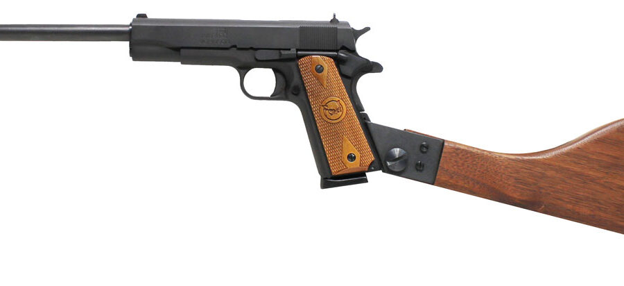 Iver Johnson Arms 1911A1CARBINE 1911 A1 Carbine 45 ACP 8+1 16.13" Black Oxide 6 Lan Barrel, Black Oxide Steel Receiver, Walnut Removable Stock, Walnut Diamond Checkered Grip