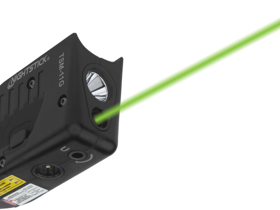 Nightstick TSM11G Tactical Weapon-Mounted Light w/Green Laser Black Polymer Compatible w/ Glock 42/43/43X/48, 150 Lumens White LED Bulb/Green Laser, 104 Meters Beam, Trigger Guard Mount