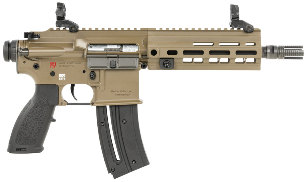 HK 81000530 416 Sports South Exclusive 22 LR 20+1 8.50" Black Steel Threaded Barrel, Flat Dark Earth Aluminum w/M-LOK & Picatinny Rail Receiver, Black Polymer Grip, Right Hand