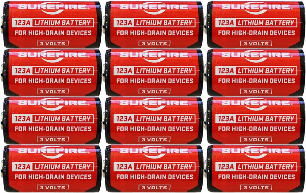 SureFire SF12ABBCS 123A Batteries  Red/Black 3.0 Volts 1,550 mAh (12) Single Package Clamshell