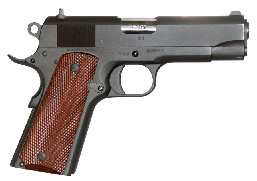 Global Defense GDG1BK45425 GI  45 ACP 8+1 4.25" Barrel, Overall Mil-Spec Matte Black Finish Steel, Serrated Slide, Textured Wood Grip, Grip Safety Includes Magazine