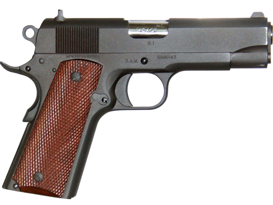 Global Defense GDG1BK45425 GI  45 ACP 8+1 4.25" Barrel, Overall Mil-Spec Matte Black Finish Steel, Serrated Slide, Textured Wood Grip, Grip Safety Includes Magazine