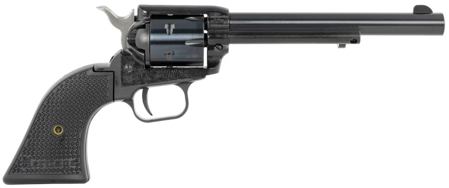 Heritage Mfg RR22MB6PG Rough Rider 22 LR/22 WMR 6 Shot, 6.50" Black Steel Barrel, Black Cerakote Zinc Alloy Frame, Black Cerakote Cylinder, Black Polymer Grip, Hammer/Thumb Safety, Exposed Hammer