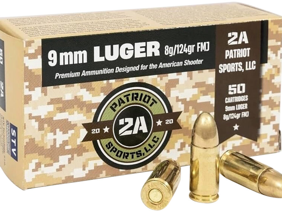 PATRIOT SPORTS LLC P9MM124F   9mmLuger 124gr Full Metal Jacket 50 Per Box/20 Case