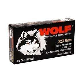 WOLF AMO 223 REM 55GR FMJ STEEL CASE 20-RD BOX ( 25  BOXES PER CASE)