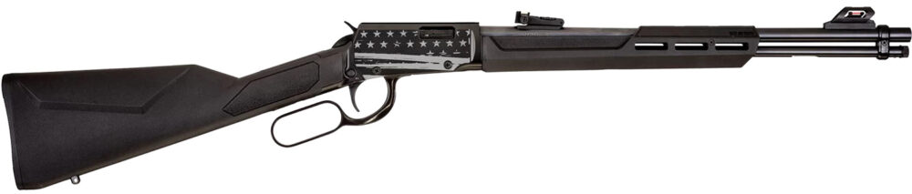 Rossi RL22181SYEN21 Rio Bravo 22 LR 15+1 18" Black Polished Alloy Steel Barrel, Black w/Engraved US Flag Aluminum Receiver, Black Synthetic Fixed Stock