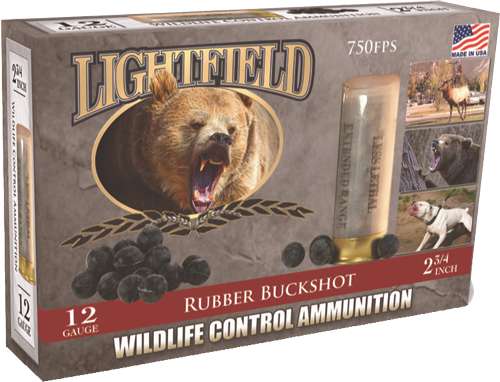 LIGHTFIELD WILDLIFE CONTROL AMO 12GA 2.75 IN LESS LETHAL 21 BALL RUBBER BUCK 5RD ( 10 BOX CASE )