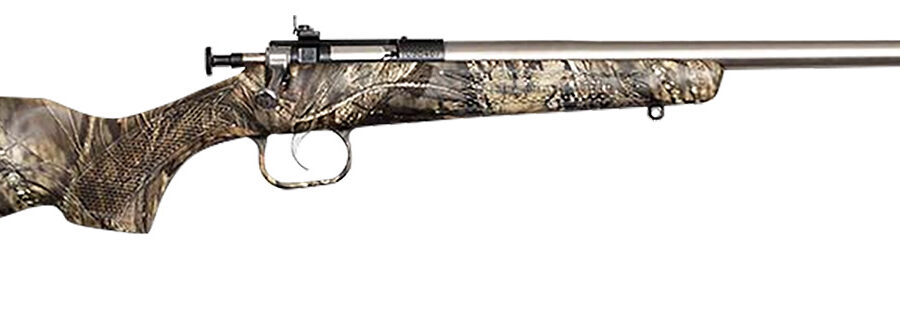 Crickett KSA2166 Youth  22 LR 1rd 16.12" Stainless Steel Barrel, Fixed Front/Adjustable Rear Peep Sights, Mossy Oak Break-Up Synthetic Stock w/11.5" LOP, Rebounding Firing Pin Safety