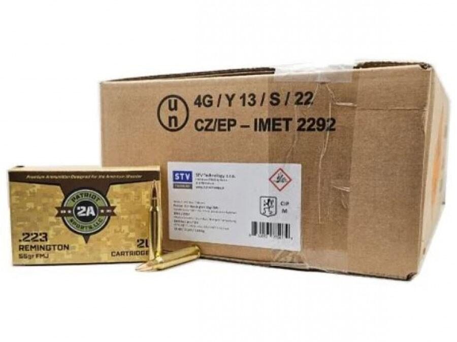 Patriot Sports Rifle Ammunition .223 Rem  55gr FMJ 3280 fps 1000/ct(50-20ct Boxes)