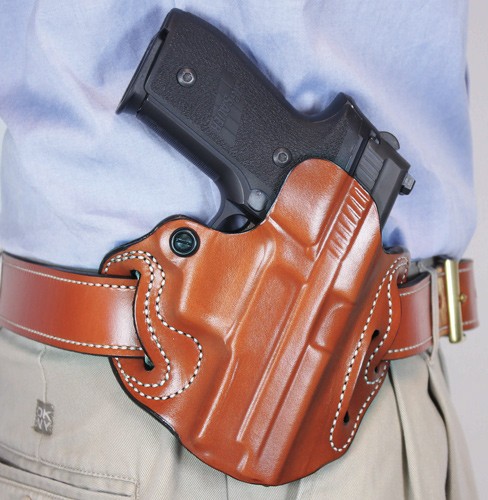 DESANTIS SPEED SCABBARD HOLSTR - RH OWB LEATHER GLK 26/27 TAN