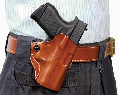 DESANTIS MINI SCABBARD HOLSTER - RH OWB LEATHER SF HELLCAT TAN