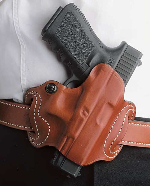 DESANTIS MINI SLIDE HOLSTER - OWB RH LEATHER SF HELLCAT TAN