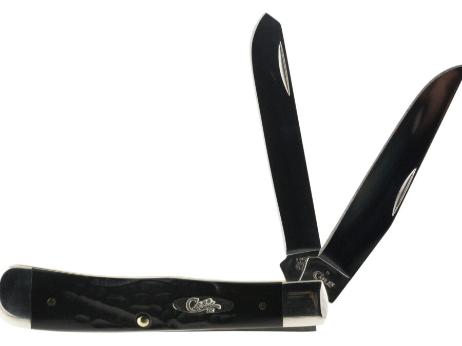 Case 18221 Trapper  3.25"/3.27" Folding Clip Point/Spey Plain Mirror Polished Tru-Sharp SS Blade Rough Black Jigged Synthetic Handle