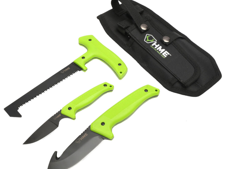 HME KN3PFK 3-Piece Field Kit Fixed 420HC Stainless Steel Black Oxide Thermoplastic Rubber Green 9.50" Gut Hook/8.75" Saw/7.50" Caper