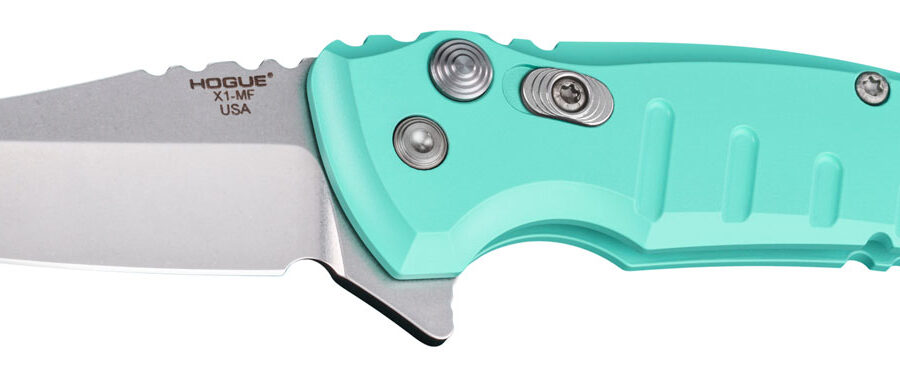 Hogue 24163 X1 MicroFlip 2.75" Folding Wharncliffe Plain Tumble Polish 154CM SS Blade/Aquamarine Anodized Aluminum Handle Includes Pocket Clip