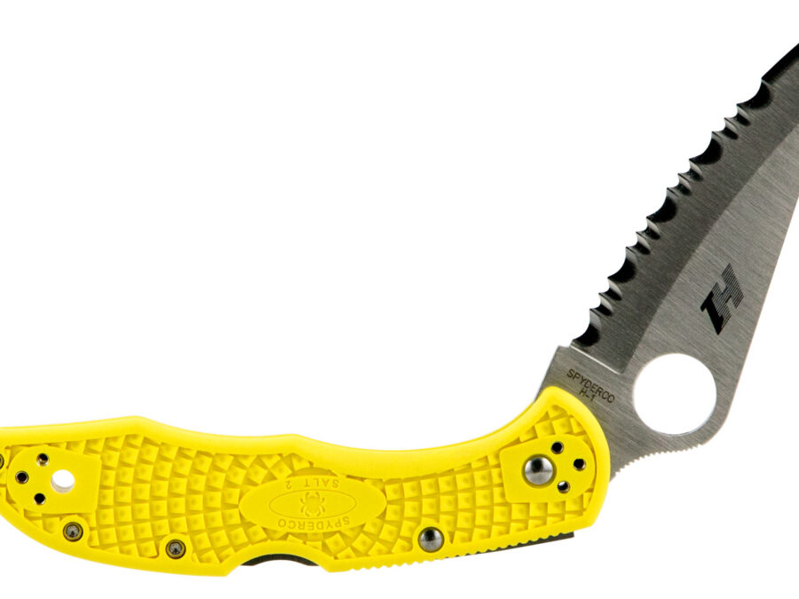 Spyderco C88SYL2 Salt 2  3" Folding Clip Point Serrated H1 Steel Blade Yellow Bi-Directional Texturing FRN Handle Includes Pocket Clip