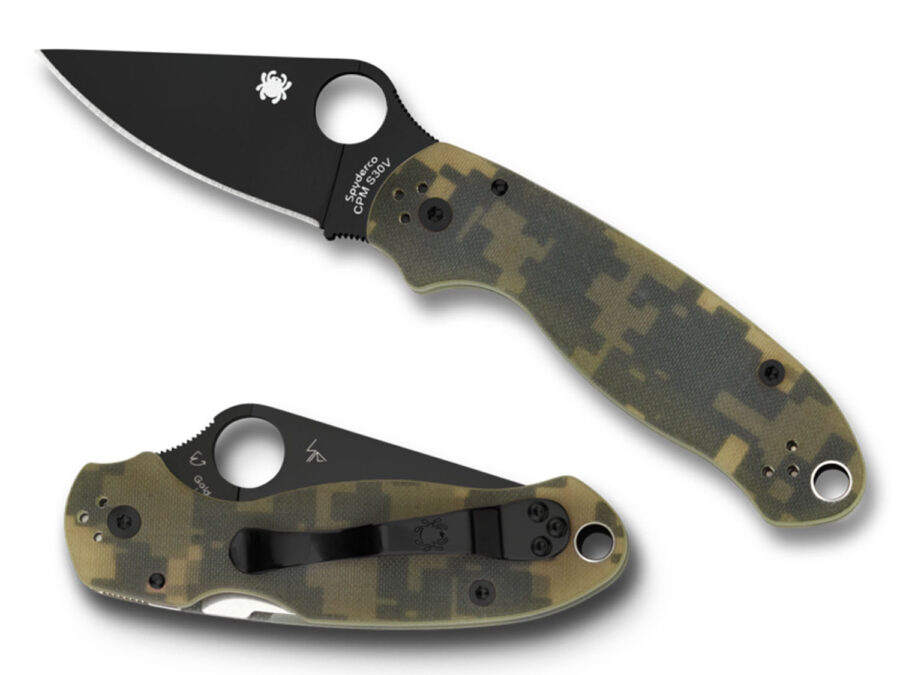 Spyderco C223GPCMOBK Para 3  2.95" Folding Drop Point Plain Black DLC CPM S30V SS Blade Camo G10 Handle Includes Pocket Clip