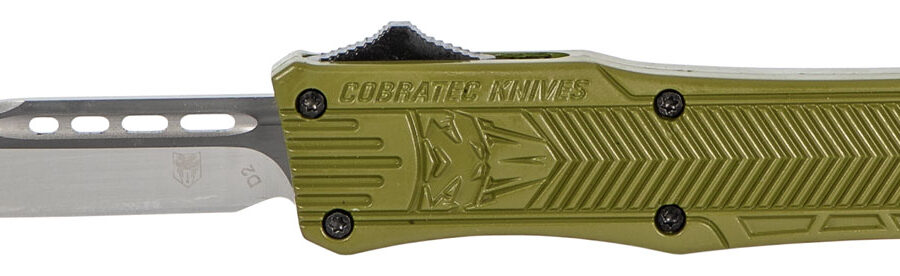 CobraTec Knives SODCTK1SDNS CTK-1  Small 2.75" OTF Drop Point Plain D2 Steel Blade/OD Green Aluminum Handle Features Glass Breaker Includes Pocket Clip