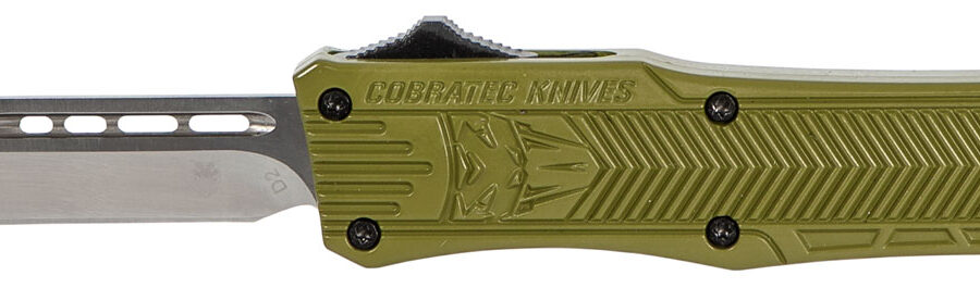 CobraTec Knives SODCTK1STNS CTK-1  Small 2.75" OTF Tanto Plain D2 Steel Blade/OD Green Aluminum Handle Features Glass Breaker Includes Pocket Clip