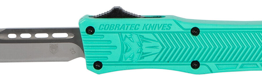 CobraTec Knives STFCTK1SDNS CTK-1  Small 2.75" OTF Drop Point Plain D2 Steel Blade/Tiffany Blue Aluminum Handle Features Glass Breaker Includes Pocket Clip