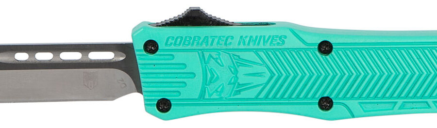 CobraTec Knives STFCTK1STNS CTK-1  Small 2.75" OTF Tanto Plain D2 Steel Blade/Tiffany Blue Aluminum Handle Features Glass Breaker Includes Pocket Clip