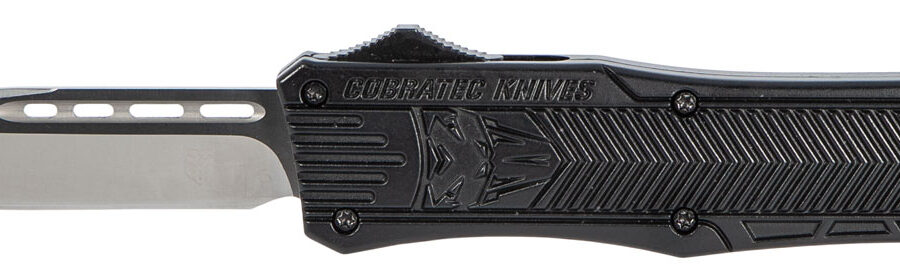 CobraTec Knives MBCTK1MDNS CTK-1  Medium 3" OTF Drop Point Plain D2 Steel Blade/Black Aluminum Handle Features Glass Breaker Includes Side Button