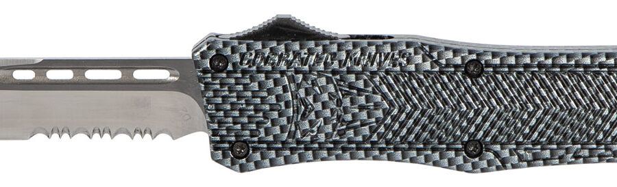 CobraTec Knives MSCFTK1MDS CTK-1  Medium 3" OTF Drop Point Part Serrated D2 Steel Blade/ Carbon Fiber Aluminum Handle Features Glass Breaker Includes Pocket Clip