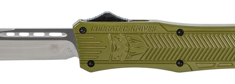 CobraTec Knives MODCTK1MDNS CTK-1  Medium 3" OTF Drop Point Plain D2 Steel Blade/OD Green Aluminum Handle Features Glass Breaker Includes Pocket Clip