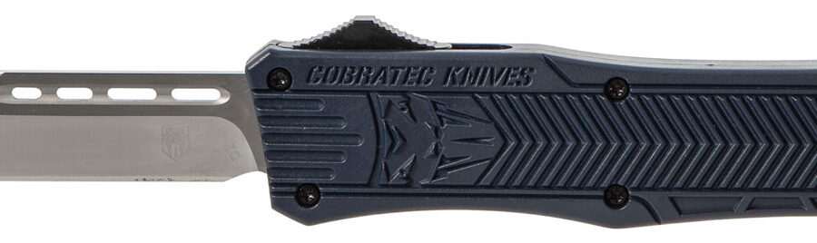 CobraTec Knives MNYCTK1MTNS CTK-1  Medium 3" OTF Tanto Plain D2 Steel Blade/NYPD Blue Aluminum Handle Features Glass Breaker Includes Pocket Clip