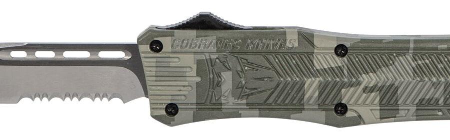 CobraTec Knives MADCCTK1MDS CTK-1  Medium 3" OTF Part Serrated D2 Steel Blade Army DigiCamo Aluminum Handle Features Glass Breaker Includes Pocket Clip