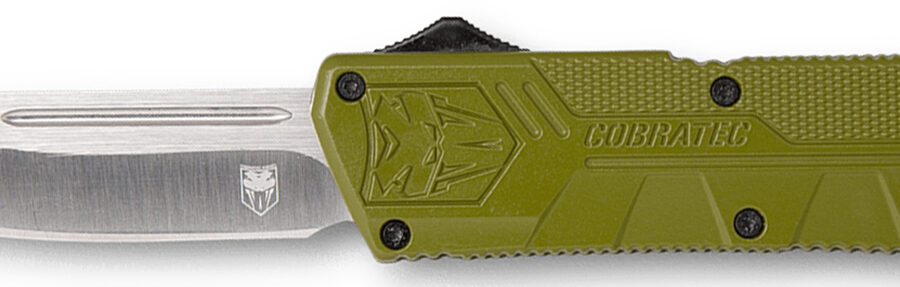 CobraTec Knives ODCTLWDNS Lightweight  3.25" OTF Drop Point Plain D2 Steel Blade/OD Green Aluminum Handle Includes Pocket Clip