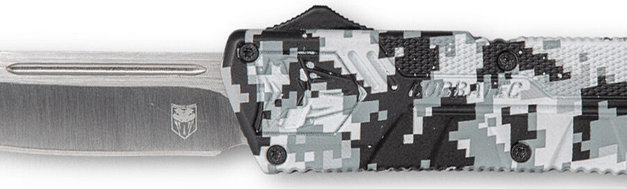 CobraTec Knives WDCCTLWDNS Lightweight  3.25" OTF Drop Point Plain D2 Steel Blade/Winter Digi Camo Aluminum Handle Includes Pocket Clip