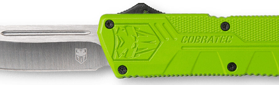CobraTec Knives ZBGCTLWDNS Lightweight  3.25" OTF Drop Point Plain D2 Steel Blade/Zombie Green Aluminum Handle Includes Pocket Clip