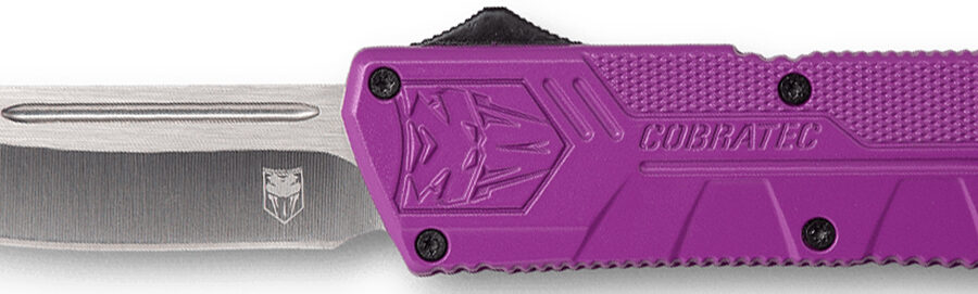 CobraTec Knives PURCTLWDNS Lightweight  3.25" OTF Drop Point Plain D2 Steel Blade/Purple Aluminum Handle Includes Pocket Clip
