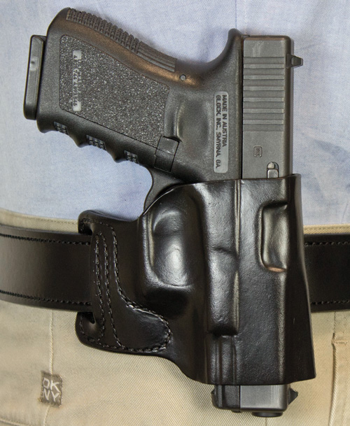 DESANTIS E-GAT SLIDE HOLSTER - OWB RH LEATHER S/A HELLCAT BLK
