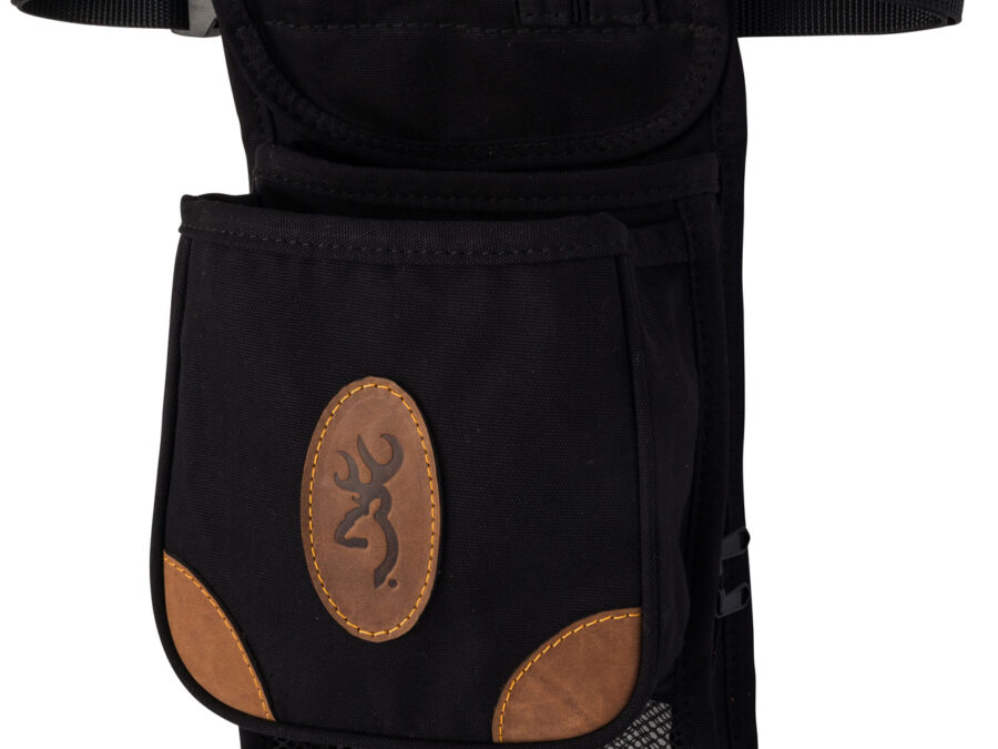 Browning 121388993 Lona Deluxe Shell Pouch Black/Brown Canvas/Leather Belt Mount Adjustable