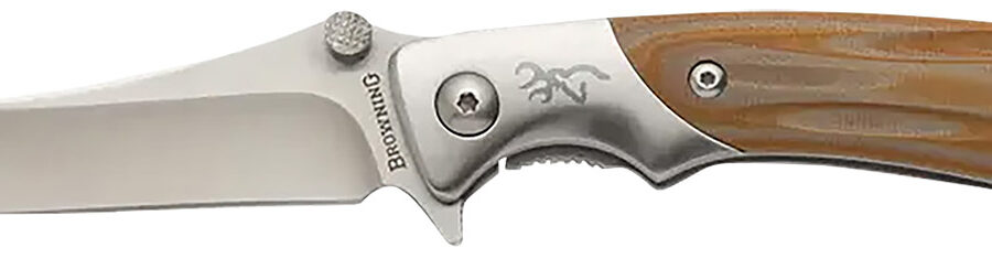 Browning 3220330 Wicked Wing  3.50" Folding Trailing Point Plain Satin 7Cr17MoV SS Blade Amber/Satin G10/SS Handle Includes Pocket Clip