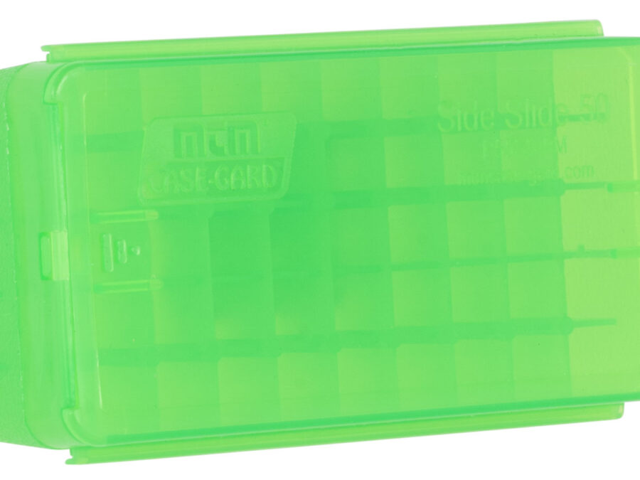 MTM Case-Gard P50SS9M16 Side-Slide Ammo Box  Multi-Caliber Handgun Clear Green Plastic 50rd