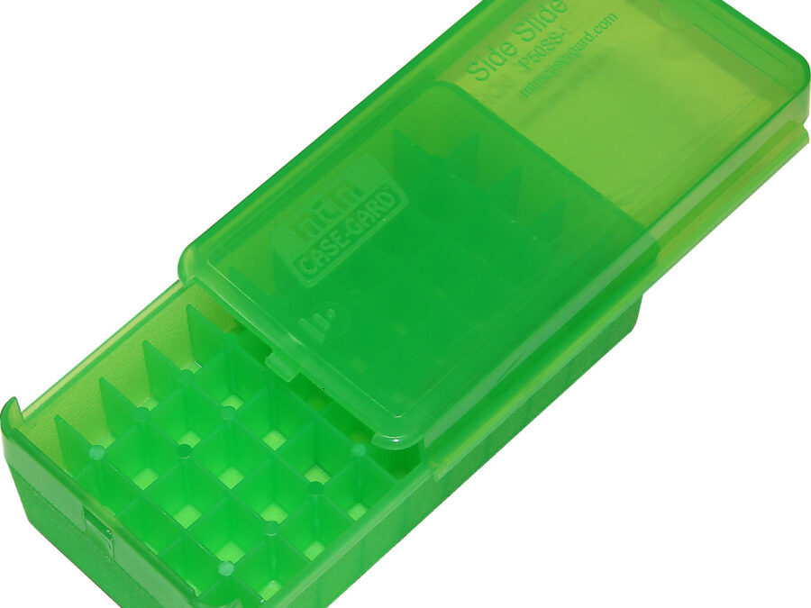 MTM Case-Gard P50SS4516 Side-Slide Ammo Box Pistol Multi-Caliber Handgun Clear Green Plastic 50rd