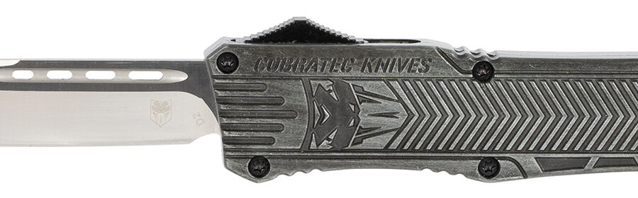 CobraTec Knives LSWCTK1LDNS CTK-1  Large 3.75" OTF Drop Point Plain D2 Steel Blade/ Stonewashed Aluminum Handle Features Glass Breaker Includes Pocket Clip