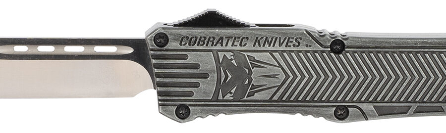 CobraTec Knives LSWCTK1LTNS CTK-1  Large 3.75" OTF Tanto Plain D2 Steel Blade/Stonewashed Aluminum Handle Features Glass Breaker Includes Pocket Clip