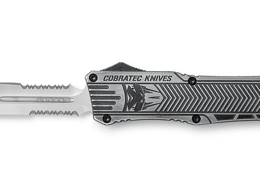 CobraTec Knives LSWCTK1LDG2SS CTK-1  Large 3.75" OTF Dagger Part Serrated D2 Steel Blade/ Stonewashed Aluminum Handle Features Glass Breaker Includes Pocket Clip