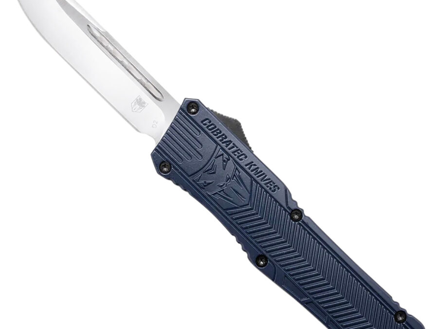 CobraTec Knives LNYCCTK1LDNS CTK-1  Large 3.75" OTF Drop Point Plain D2 Steel Blade/NYPD Blue Aluminum Handle Features Glass Breaker Includes Pocket Clip