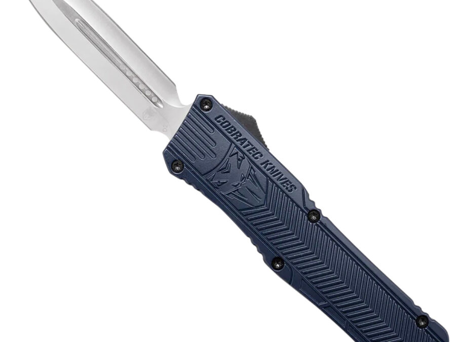 CobraTec Knives LNYCTK1DAGNS CTK-1  Large 3.75" OTF Dagger Plain D2 Steel Blade/NYPD Blue Aluminum Handle Features Glass Breaker Includes Pocket Clip