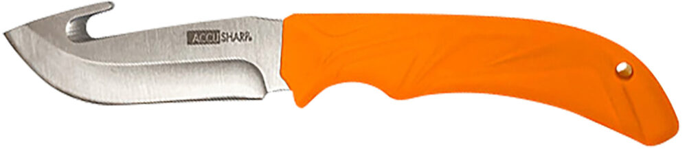 AccuSharp 729C Gut Hook  3.50" Fixed Gut Hook Plain Stainless Steel Blade/Blaze Orange Rubber Handle Includes Belt Carry Pouch