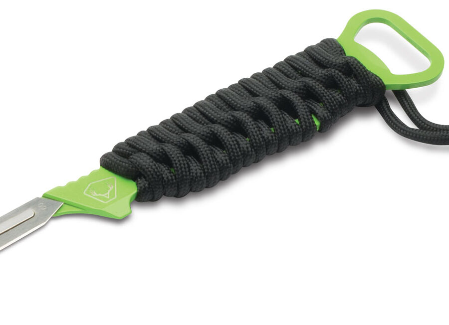 HME HMEKNSKRAB Skeleton Replace a Blade Fixed Skinner Plain Stainless Steel Blade/Black/Green Cord Wrapped Micarta Handle Includes 5 Replacement Blades/Sheath