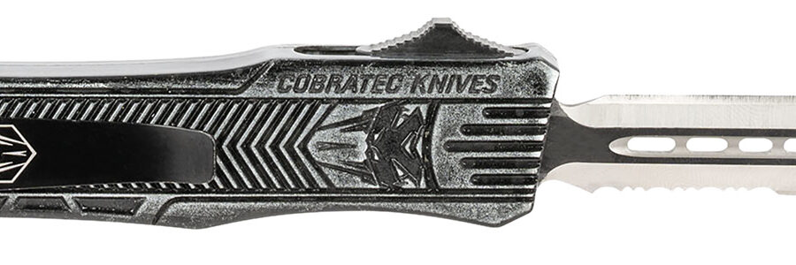 CobraTec Knives SSWCTK1SDAG1SS CTK-1  Small 2.75" OTF Dagger Part Serrated D2 Steel Blade/ Stonewashed Aluminum Handle Features Glass Breaker Includes Pocket Clip