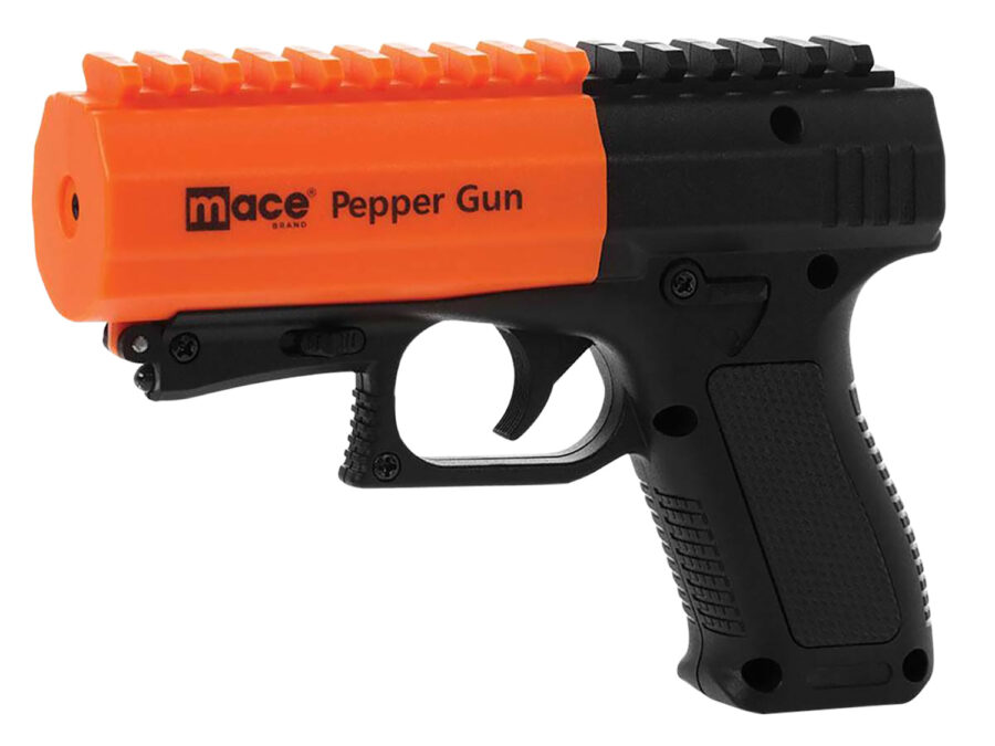 Mace 80586 Pepper Spray Gun 2.0  OC Pepper UV Dye 7 Bursts Range 20 ft Black/Orange Includes LED Light