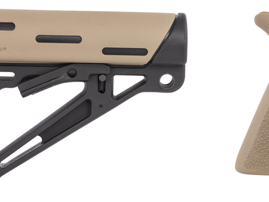 Hogue 15355 OverMolded Collapsible Buttstock Black Synthetic Flat Dark Earth OverMolded Rubber & Flat Dark Earth Rubber Finger Grooved Grip for AR-15, M16 with Commercial Tube (Tube Not Included)