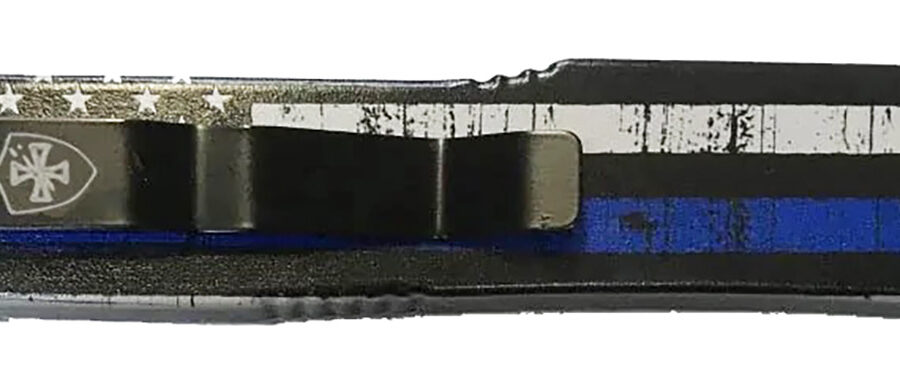 Templar Knife MBTB331 Gen II Back The Blue Slim 3.43" OTF Drop Point Plain Black Oxide Stonewashed 440C SS Blade, 5.05" Black & White w/Blue Line Aluminum Handle, Glass Breaker
